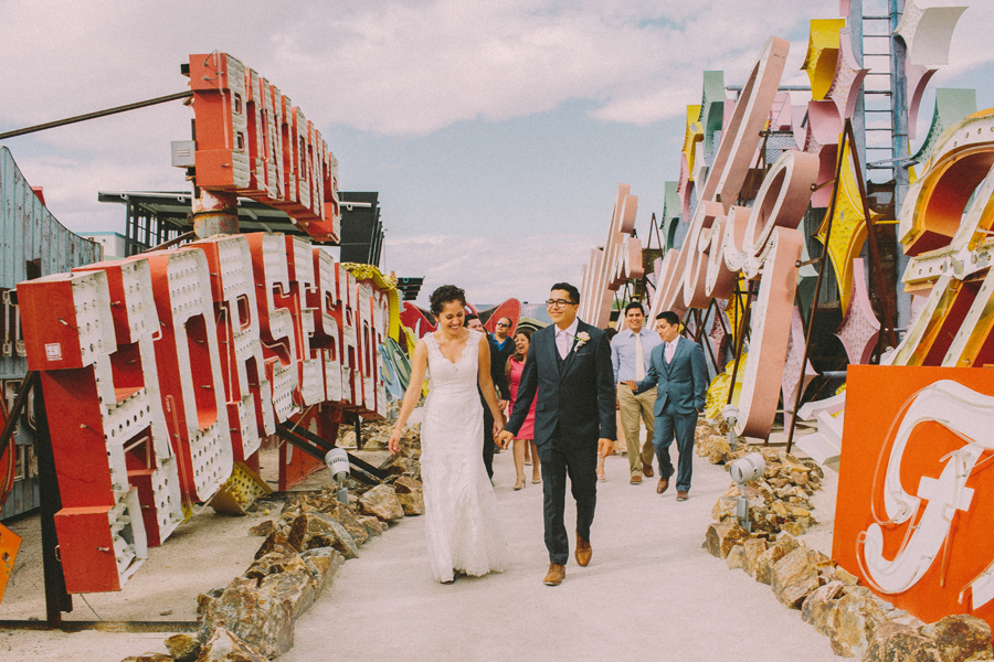 neon museum bridal party pictures 