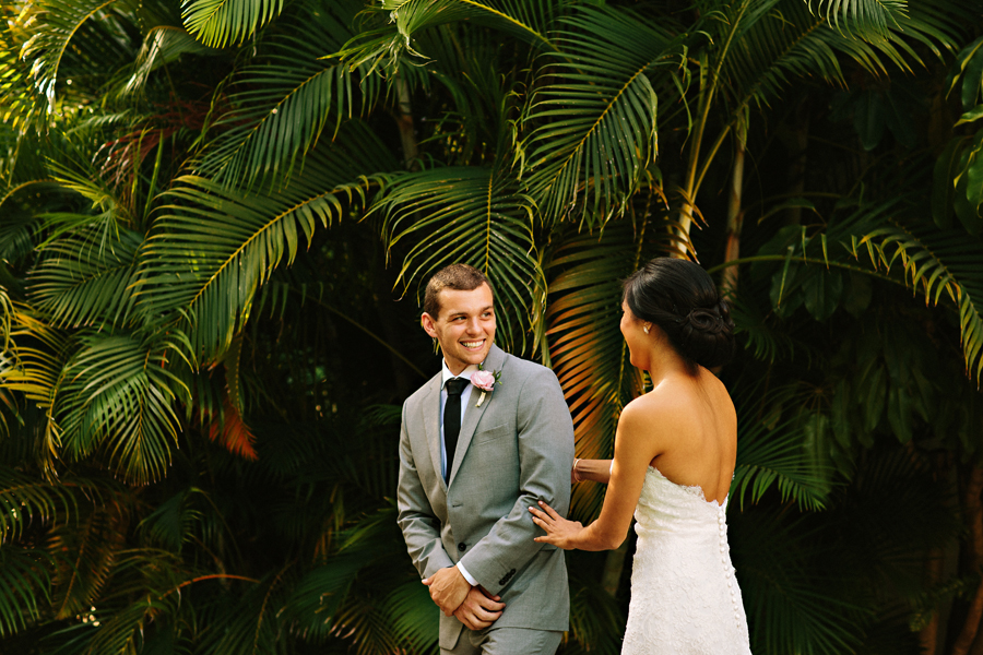 bride and groom first look